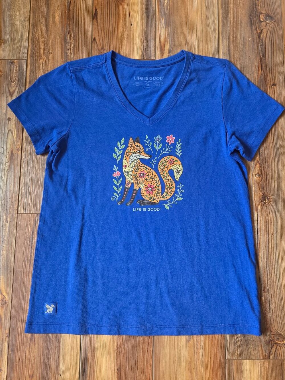 Life is Good W's Patchwork Doddle Art Fox Floral Crusher Vee Tee - Picture 3 of 7